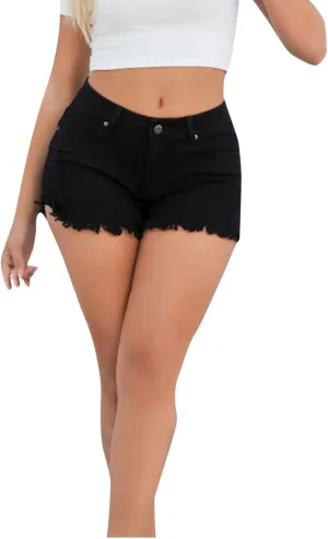 Stretchy Jean Shorts for Women High Waisted Blue Denim Ripped Hem Summer 2025 Trendy Y2K Jeans Shorts