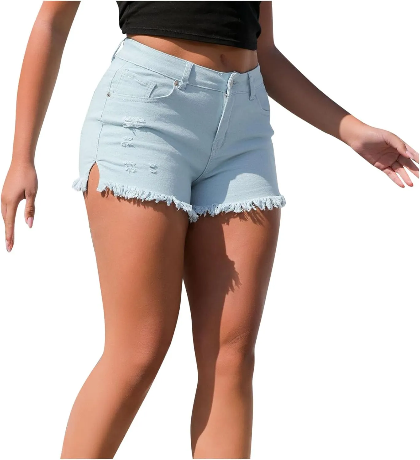 Stretchy Jean Shorts for Women High Waisted Blue Denim Ripped Hem Summer 2025 Trendy Y2K Jeans Shorts