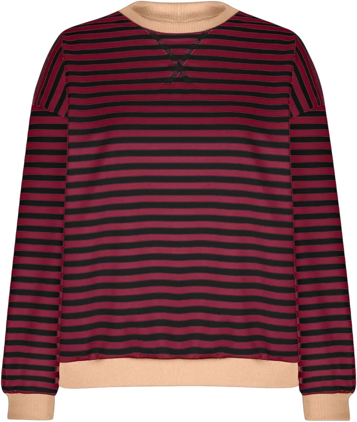 Striped Color Block Sweatshirt for Women Oversized Casual Crewneck Tops Long Sleeve Fleece Fashion Loose Fit Sweater