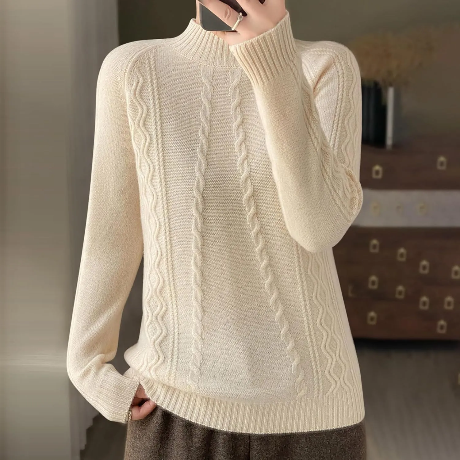 Striped Sweater for Women Striped Color Block Cable Knit Sweaters Spring Long Sleeve Crew Neck Loose Pullover Tops