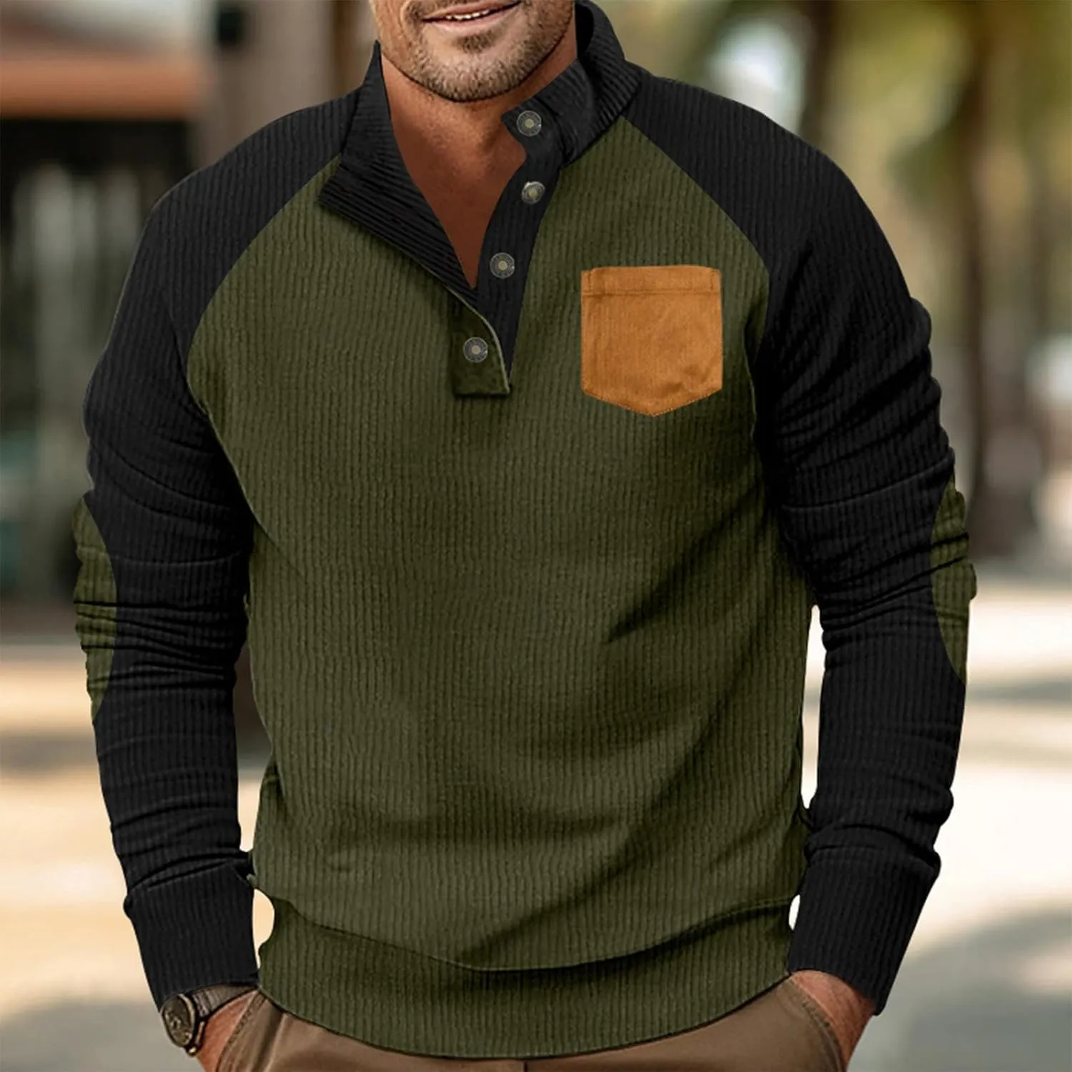 Stylish Mens Sweatshirt With Elbow Patches Cozy And Durable Winter For Casual Wear And Layering