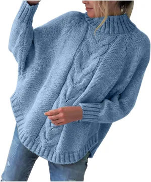 Sweaters for Women Oversized Cable Knitted Sweater Long Sleeve Mockneck Jumper Pullover Tops Streetwear for Fall