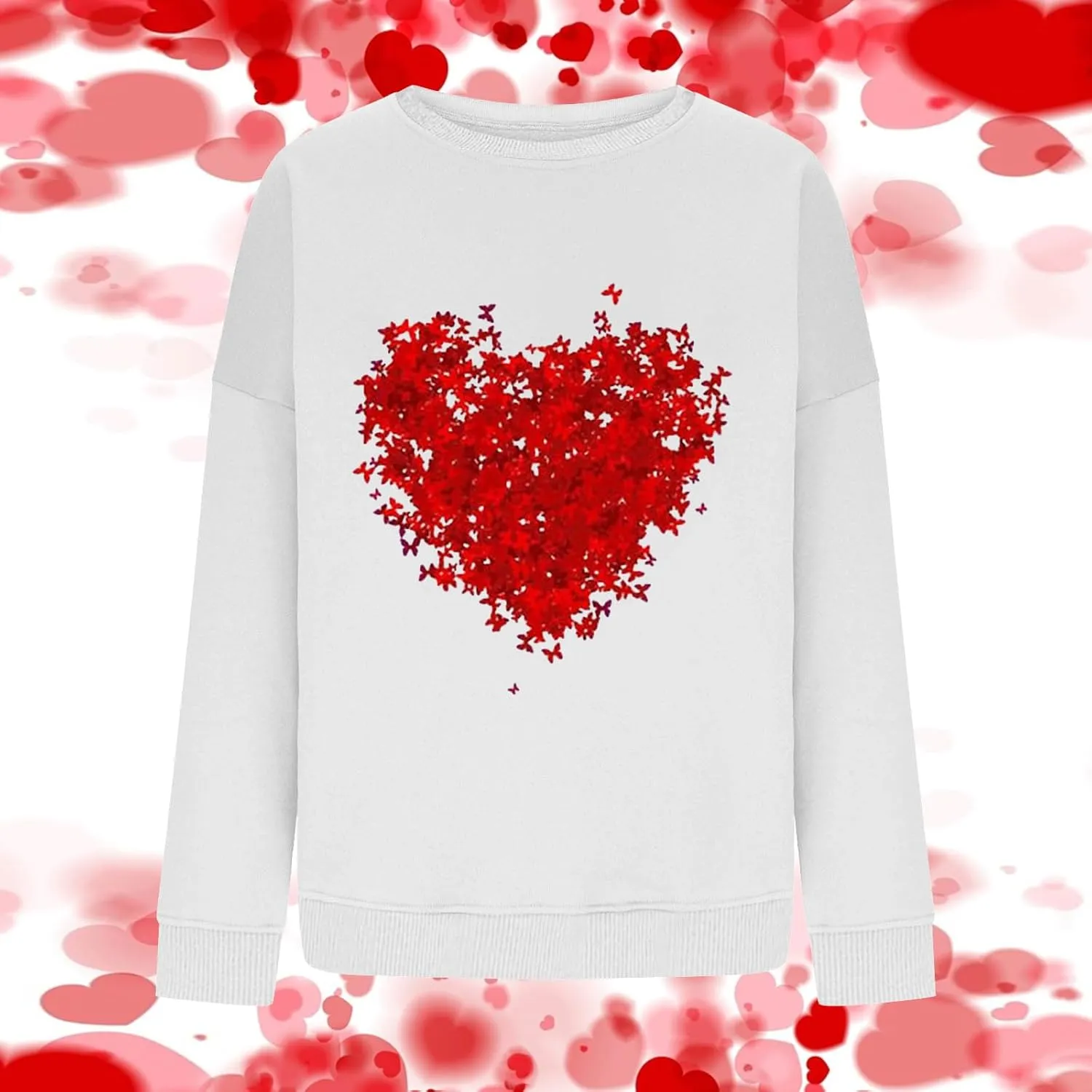 Sweatshirt for Women Trendy Oversized Love Heart Print Crewneck Casual Long Sleeve Sweater Fleece Fsashion Fall Tops