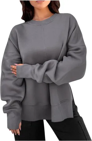 Sweatshirts for Women Oversized Long Sleeve Fleece Crewneck No Hood Casual Top Fall Fashion Outfits Clothes 2024