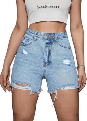 SweatyRocks Women's High Waist Ripped Denim Shorts Straight Leg Summer Jean Short Hot Short with Pockets