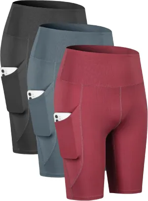 TAISIM Women's High Waist Yoga Bike Shorts with Pockets, Tummy Control Fitness Athletic Workout Running Shorts