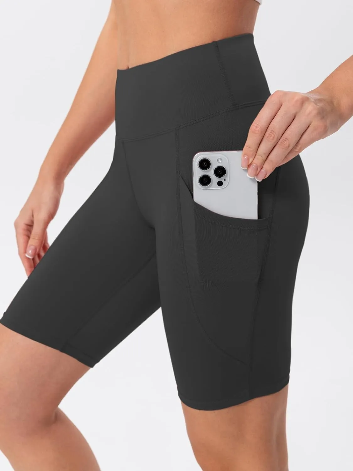TAISIM Women's High Waist Yoga Bike Shorts with Pockets, Tummy Control Fitness Athletic Workout Running Shorts