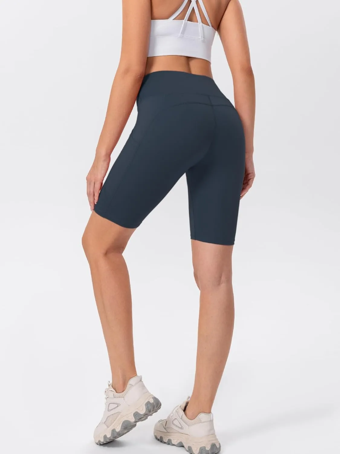 TAISIM Women's High Waist Yoga Bike Shorts with Pockets, Tummy Control Fitness Athletic Workout Running Shorts