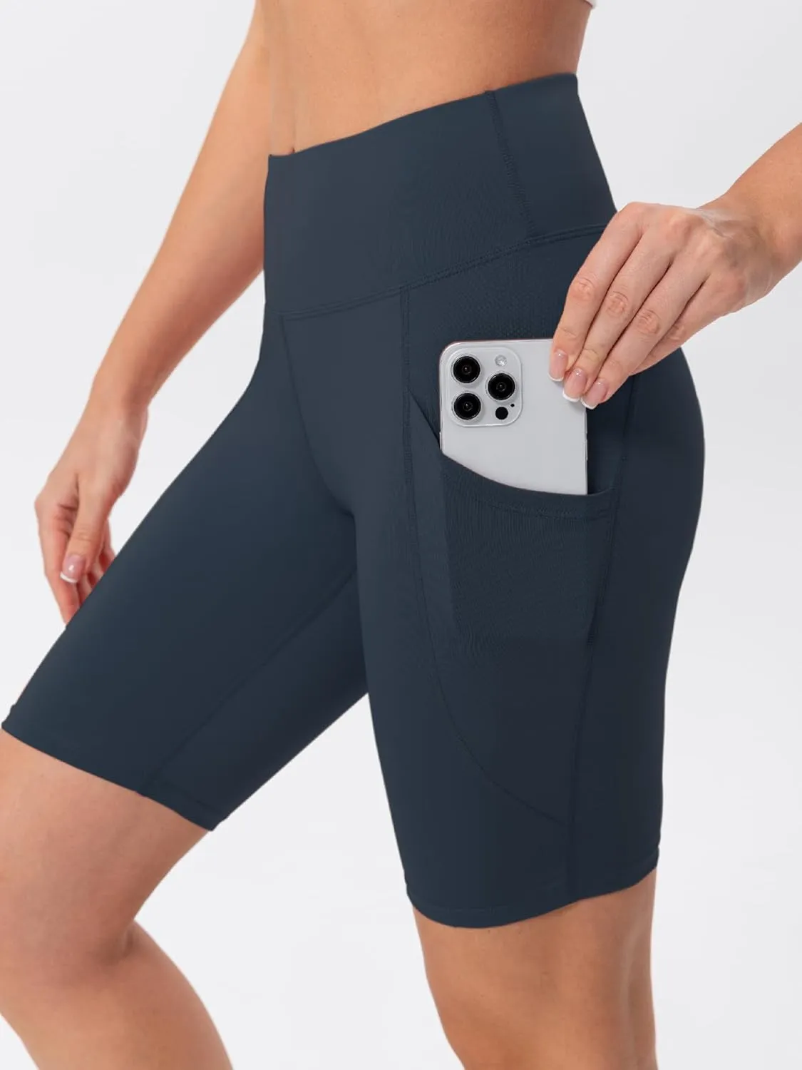 TAISIM Women's High Waist Yoga Bike Shorts with Pockets, Tummy Control Fitness Athletic Workout Running Shorts
