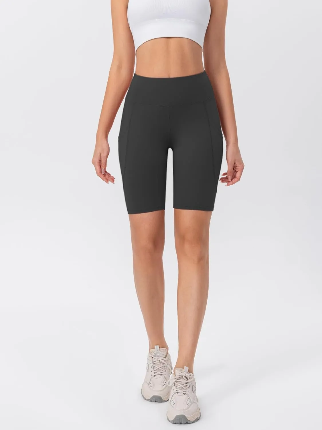 TAISIM Women's High Waist Yoga Bike Shorts with Pockets, Tummy Control Fitness Athletic Workout Running Shorts