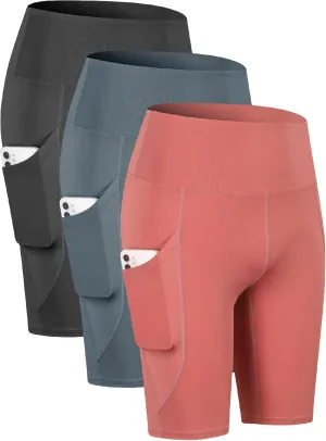 TAISIM Women's High Waist Yoga Bike Shorts with Pockets, Tummy Control Fitness Athletic Workout Running Shorts