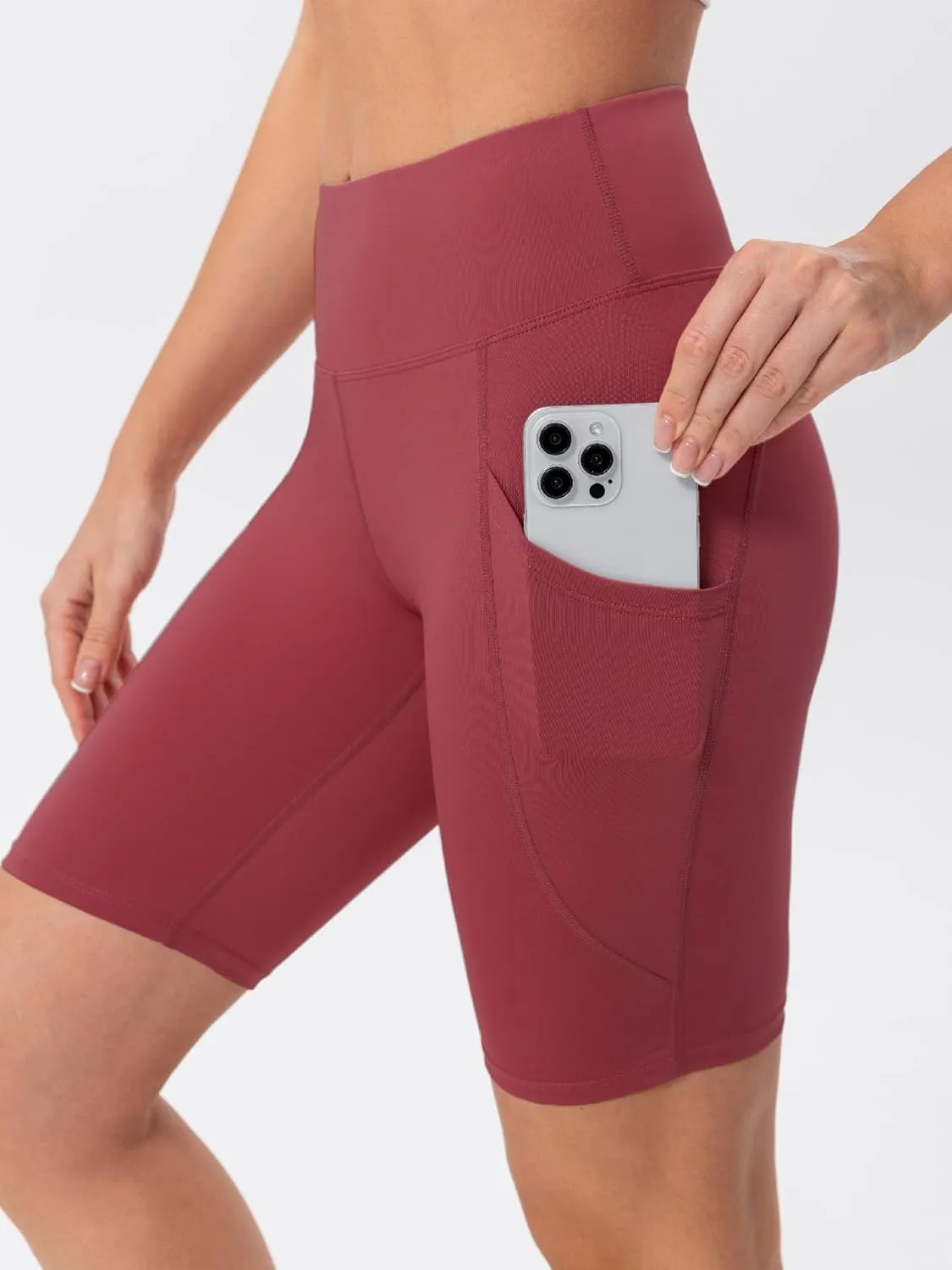 TAISIM Women's High Waist Yoga Bike Shorts with Pockets, Tummy Control Fitness Athletic Workout Running Shorts