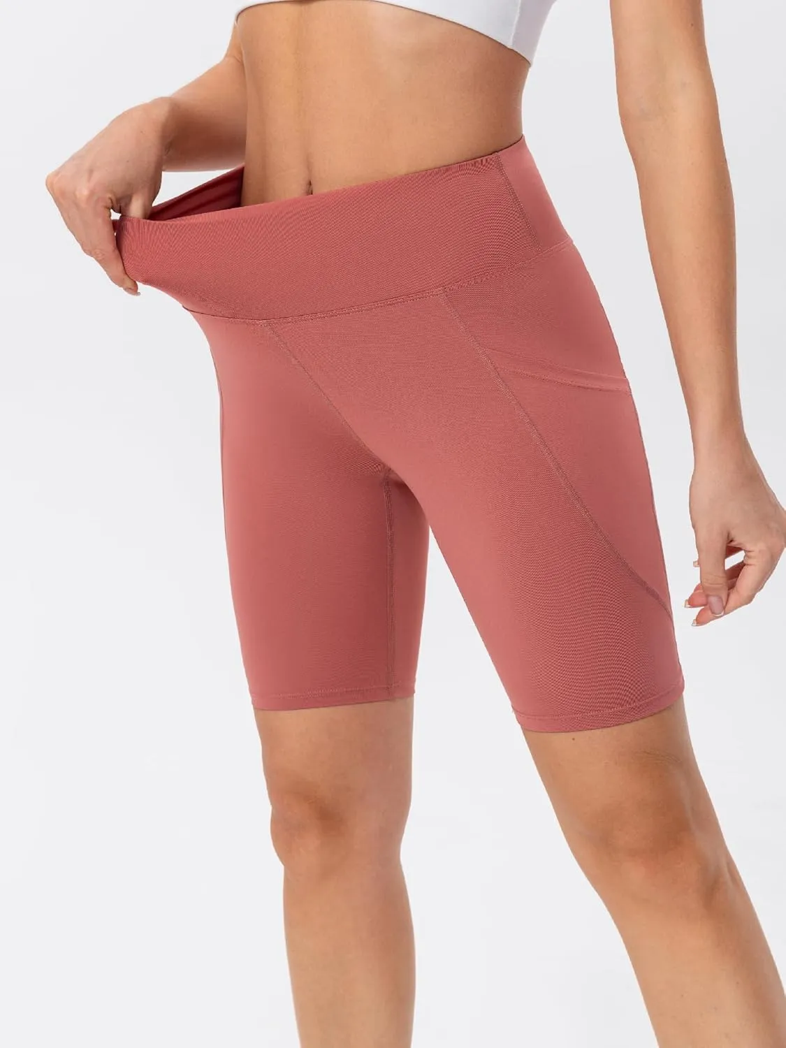 TAISIM Women's High Waist Yoga Bike Shorts with Pockets, Tummy Control Fitness Athletic Workout Running Shorts