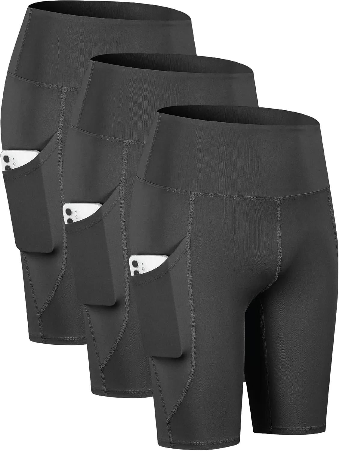 TAISIM Women's High Waist Yoga Bike Shorts with Pockets, Tummy Control Fitness Athletic Workout Running Shorts