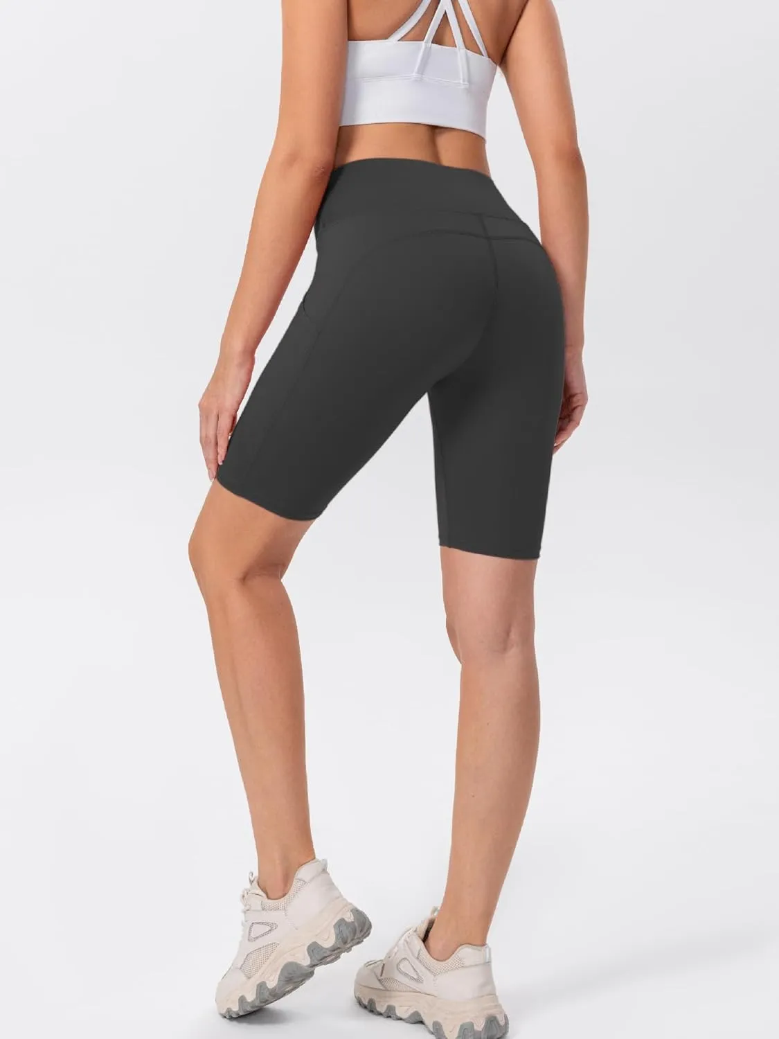 TAISIM Women's High Waist Yoga Bike Shorts with Pockets, Tummy Control Fitness Athletic Workout Running Shorts