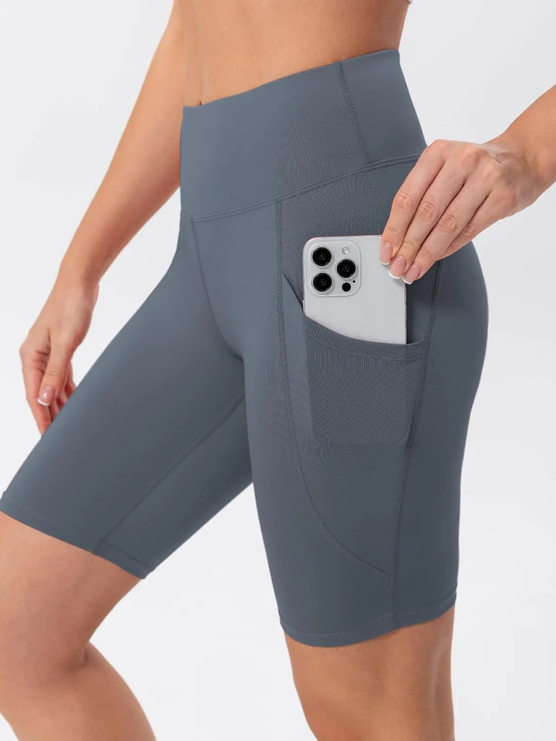 TAISIM Women's High Waist Yoga Bike Shorts with Pockets, Tummy Control Fitness Athletic Workout Running Shorts