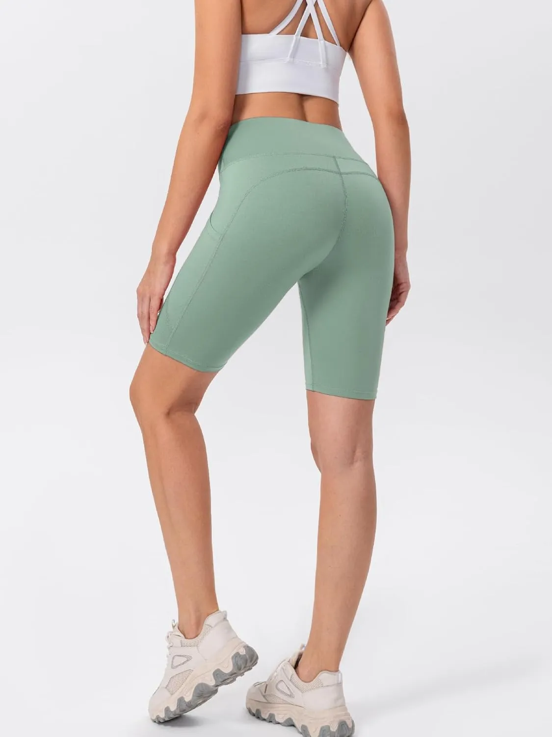 TAISIM Women's High Waist Yoga Bike Shorts with Pockets, Tummy Control Fitness Athletic Workout Running Shorts