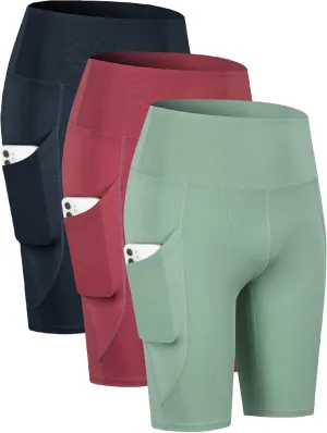 TAISIM Women's High Waist Yoga Bike Shorts with Pockets, Tummy Control Fitness Athletic Workout Running Shorts