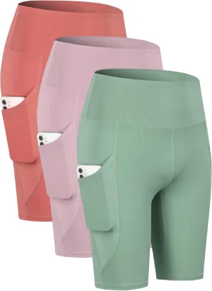 TAISIM Women's High Waist Yoga Bike Shorts with Pockets, Tummy Control Fitness Athletic Workout Running Shorts