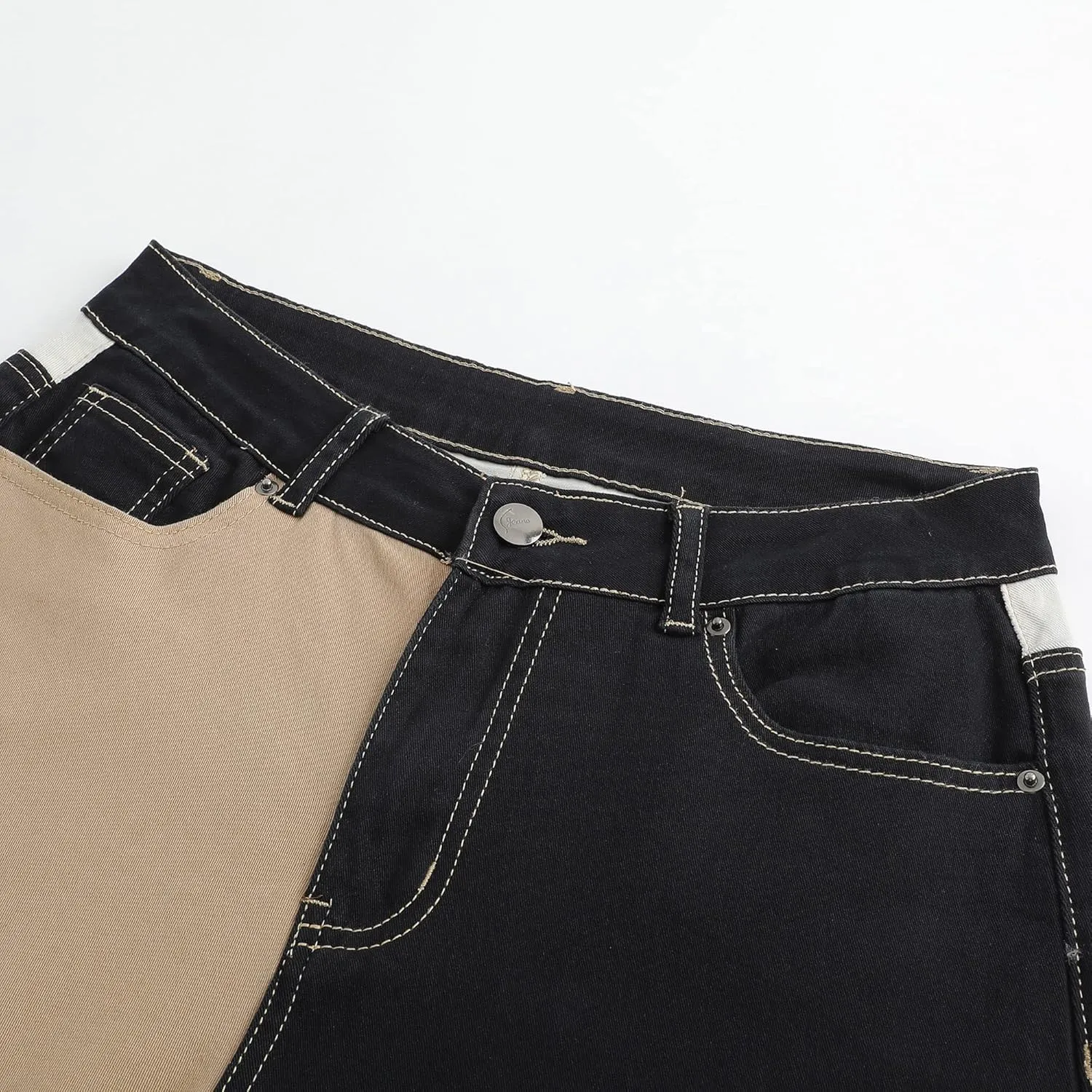 THUNDER STAR Women High Waist Patchwork Jeans Stretchy Denim Pants