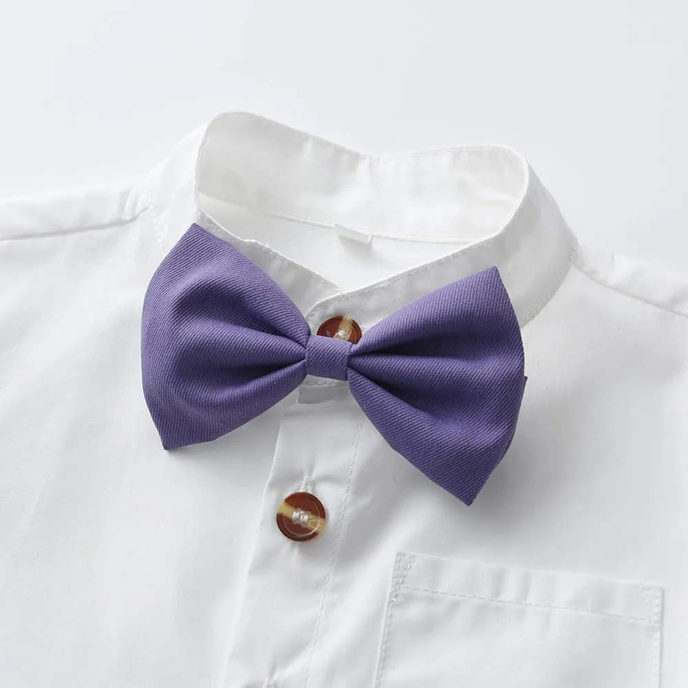 Toddler Formal Outfit Kid Gentleman Short Sleeve Shirt Bowtie Boy Suspender Shorts Wedding Suit Boys Outfits