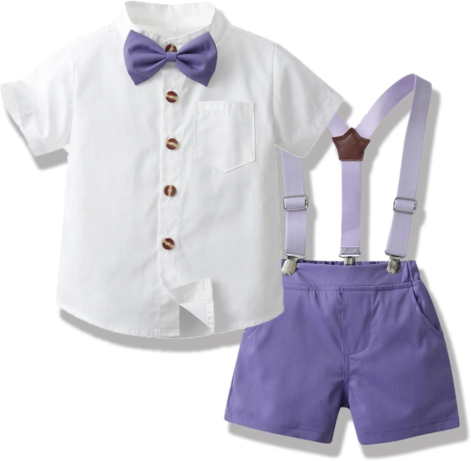 Toddler Formal Outfit Kid Gentleman Short Sleeve Shirt Bowtie Boy Suspender Shorts Wedding Suit Boys Outfits