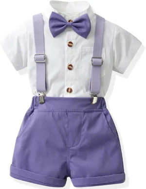 Toddler Formal Outfit Kid Gentleman Short Sleeve Shirt Bowtie Boy Suspender Shorts Wedding Suit Boys Outfits