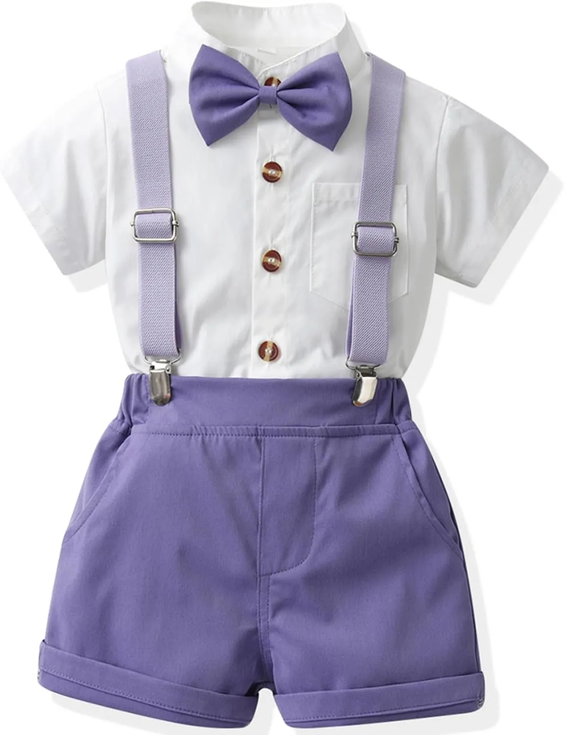 Toddler Formal Outfit Kid Gentleman Short Sleeve Shirt Bowtie Boy Suspender Shorts Wedding Suit Boys Outfits