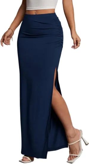 Trendy Beach Skirts Ruched Side Slit Skirt