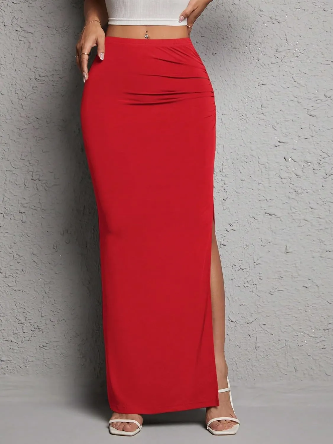 Trendy Beach Skirts Women's Solid Color Pleated High Slit Skirt