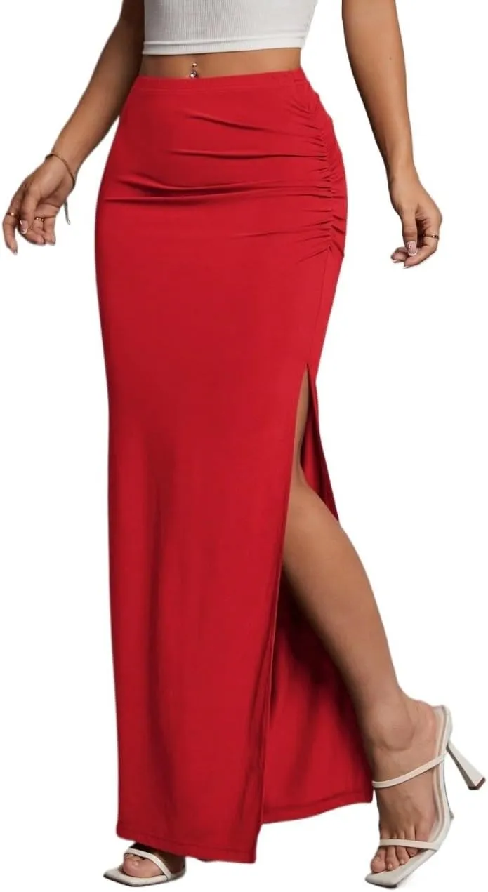 Trendy Beach Skirts Women's Solid Color Pleated High Slit Skirt