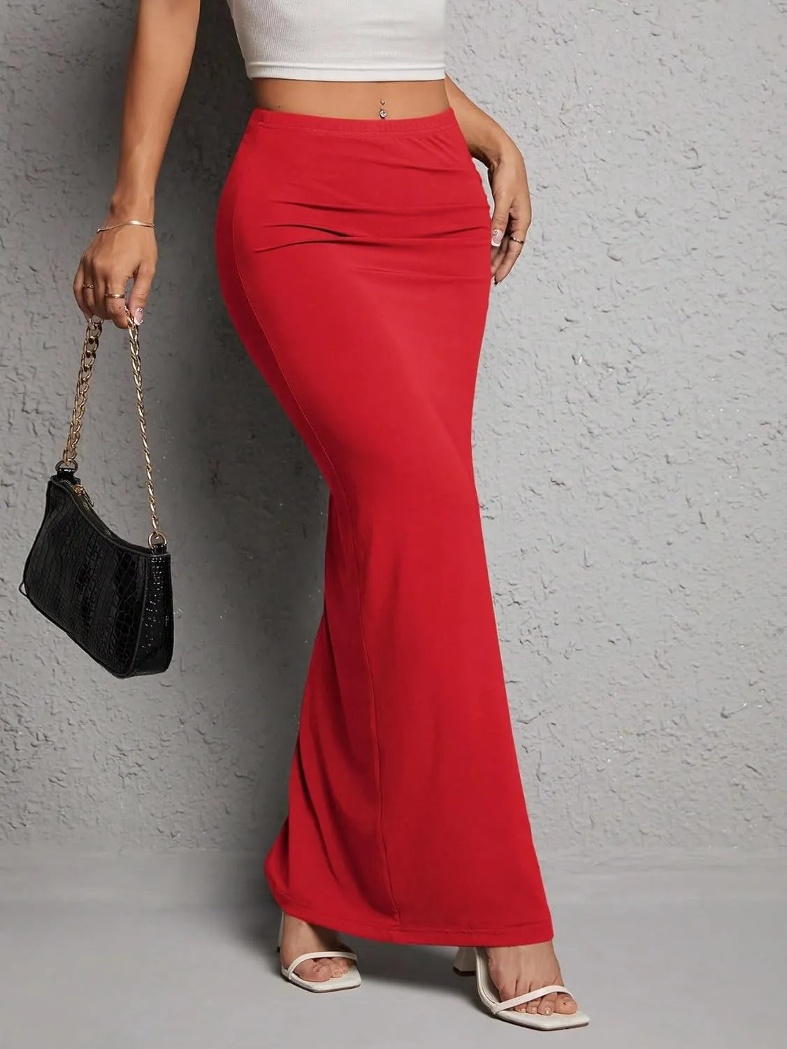 Trendy Beach Skirts Women's Solid Color Pleated High Slit Skirt