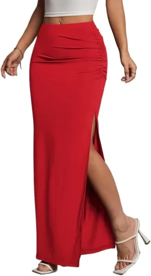 Trendy Beach Skirts Women's Solid Color Pleated High Slit Skirt
