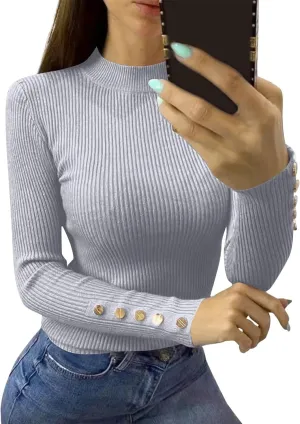 Tunic Tops Long Sleeve Turtle Neck Ribbed Sweaters 2024 Winter Button Down Fitted Shirts Trendy Fall Sexy Clothes