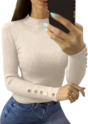 Tunic Tops Long Sleeve Turtle Neck Ribbed Sweaters 2024 Winter Button Down Fitted Shirts Trendy Fall Sexy Clothes