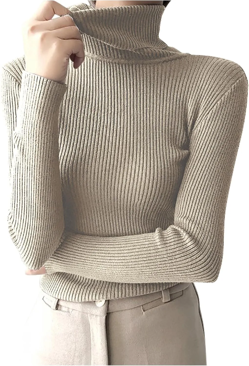 Turtle Necks Sweaters for Women Slim Fit Ribbed Knitted Tops Pullover Casual Long Sleeve Midweight Thermal Shirts