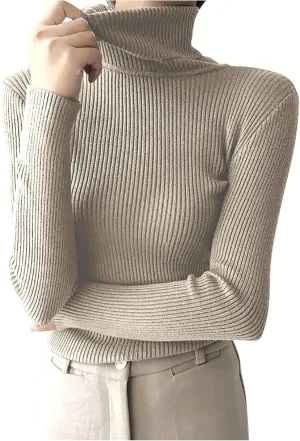 Turtle Necks Sweaters for Women Slim Fit Ribbed Knitted Tops Pullover Casual Long Sleeve Midweight Thermal Shirts