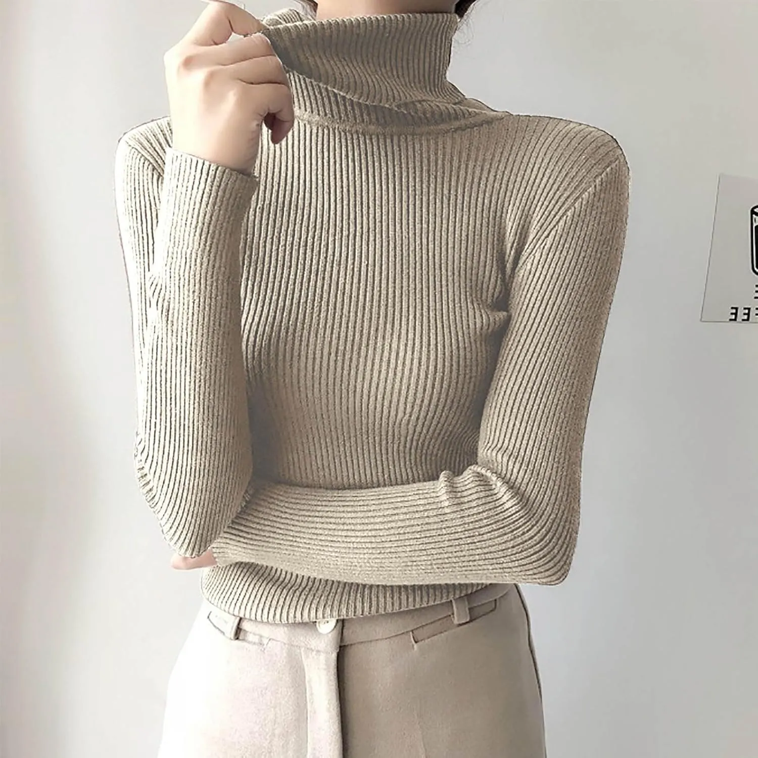 Turtle Necks Sweaters for Women Slim Fit Ribbed Knitted Tops Pullover Casual Long Sleeve Midweight Thermal Shirts