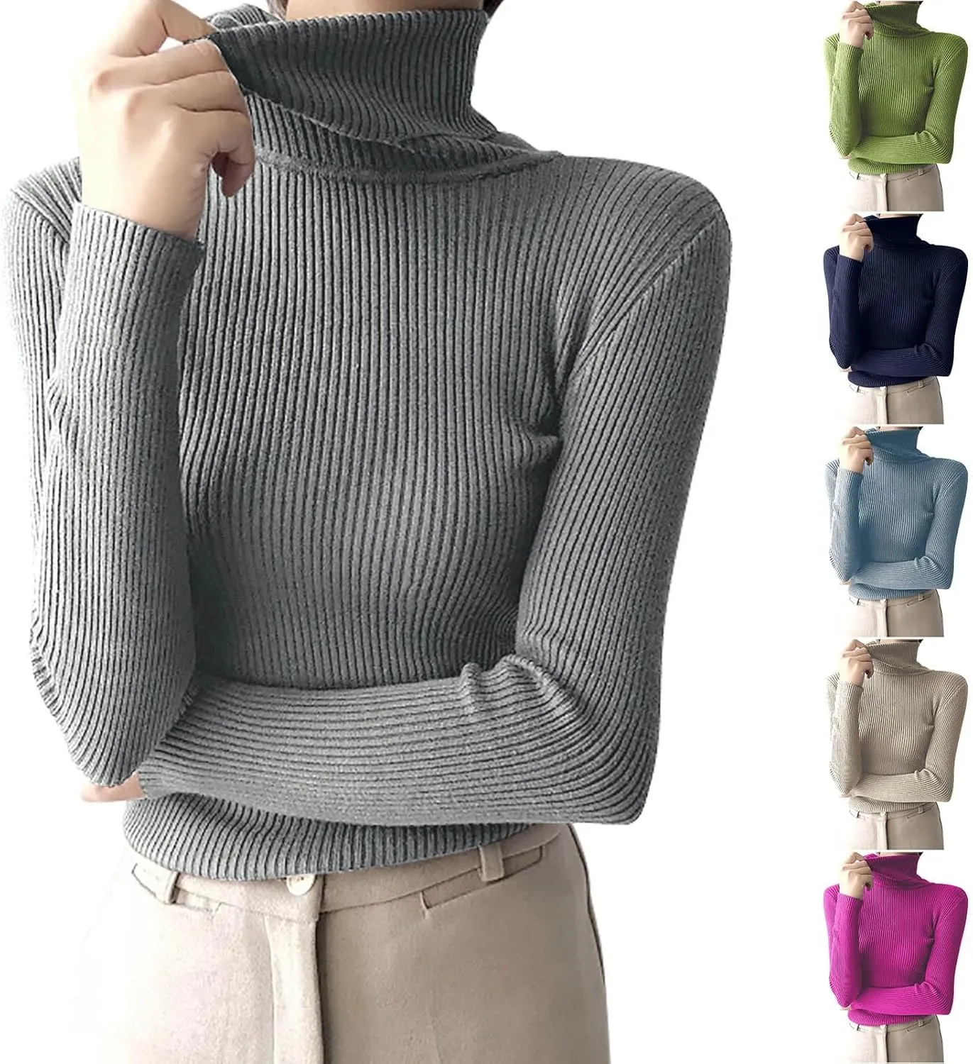 Turtle Necks Sweaters for Women Slim Fit Ribbed Knitted Tops Pullover Casual Long Sleeve Midweight Thermal Shirts