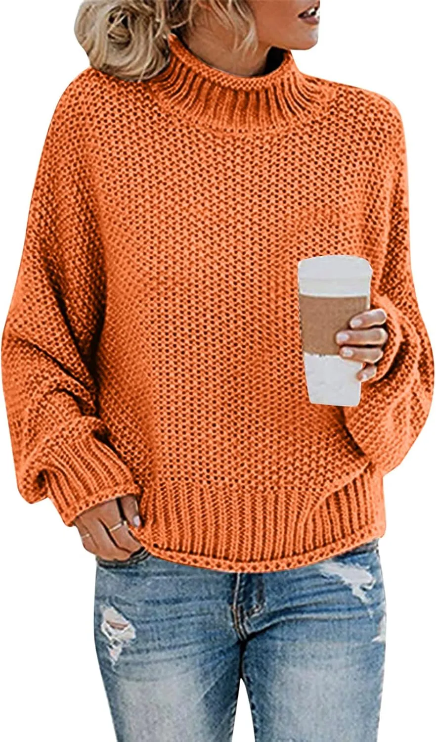 Turtleneck Sweaters for Women Oversized Sweaters Ribbed Knit Sweater Winter Tunic Sweater Cute Sweaters Jumper Tops