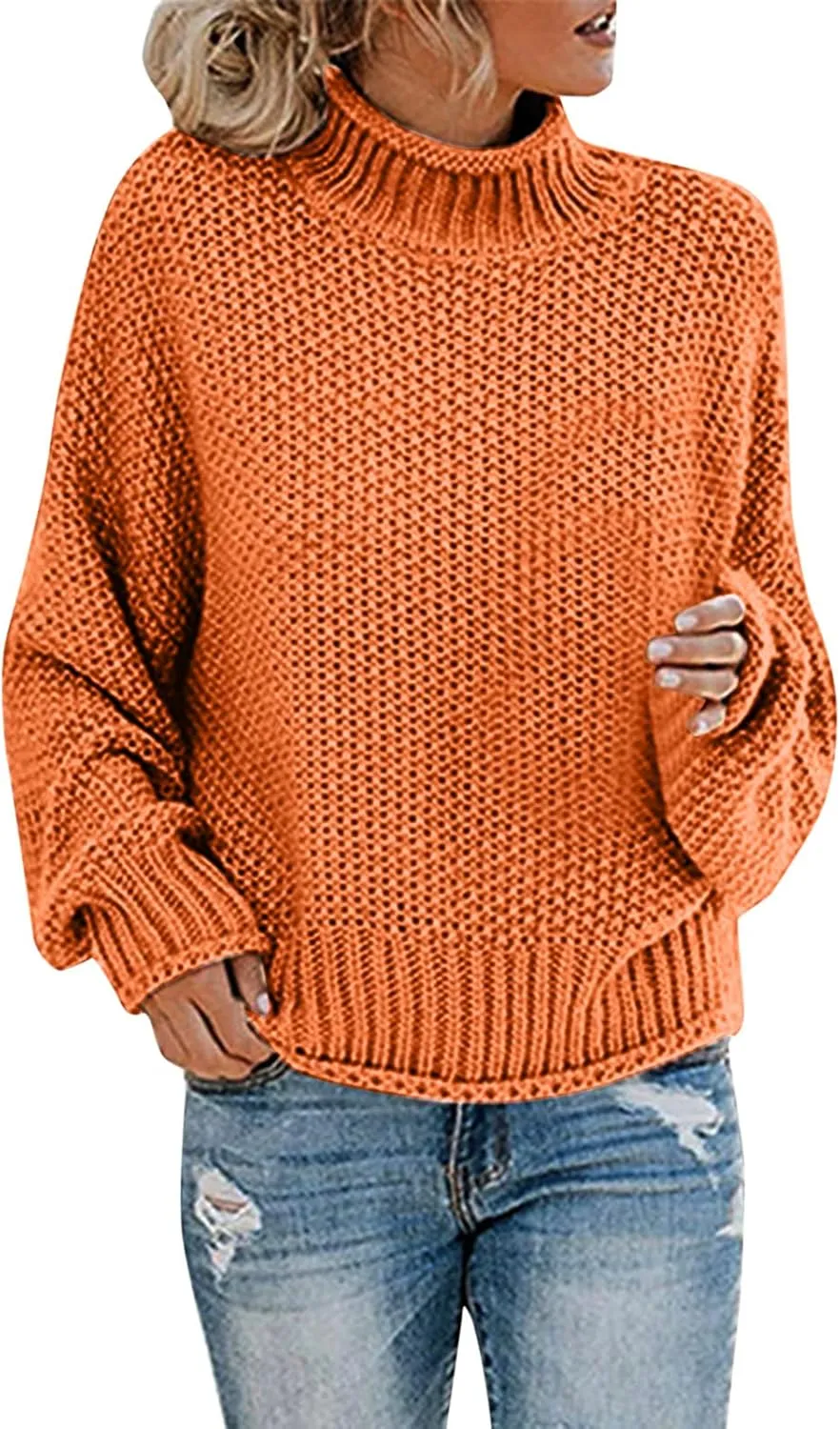 Turtleneck Sweaters for Women Oversized Sweaters Ribbed Knit Sweater Winter Tunic Sweater Cute Sweaters Jumper Tops