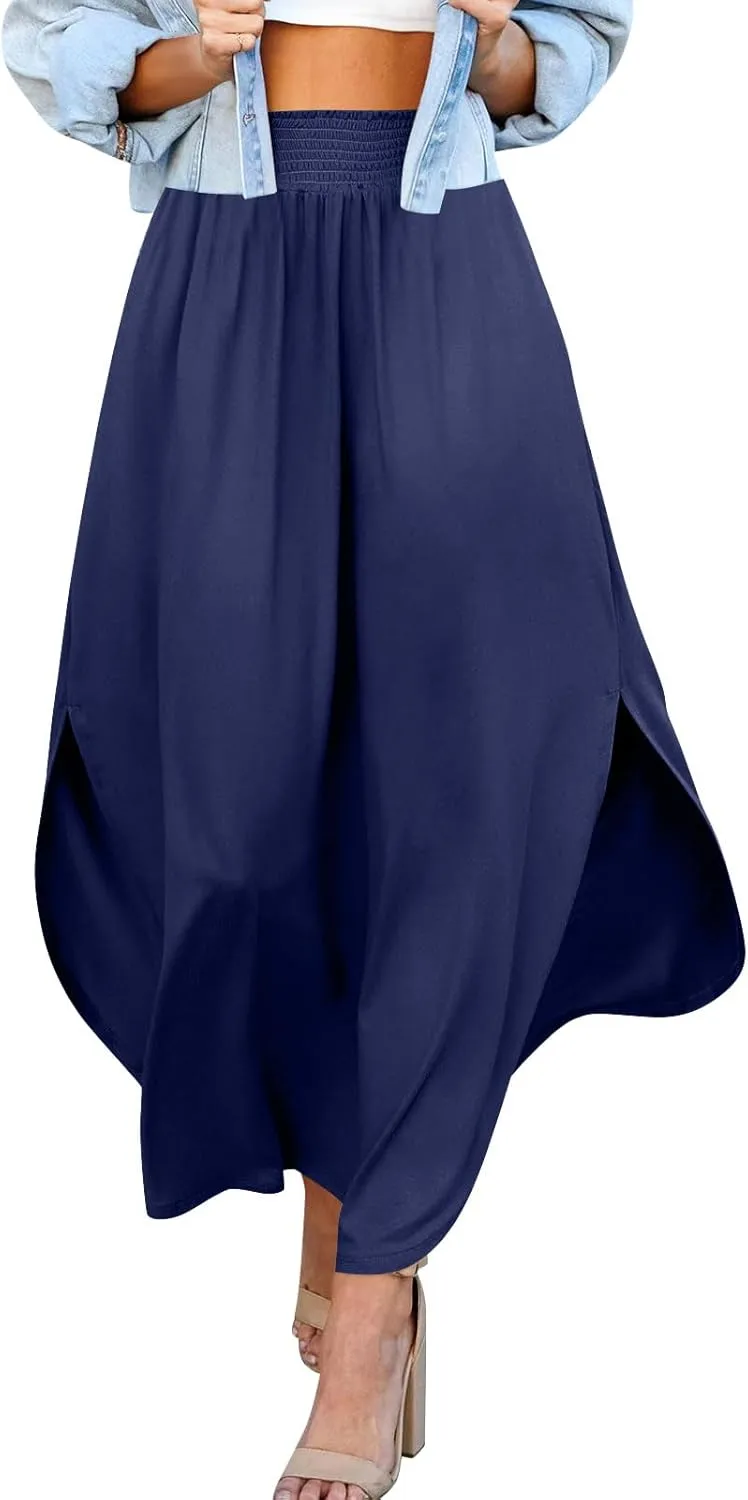 TWGONE Women's High Waist Flowy Maxi Skirt Slit A Line Beach Boho Flowy Maxi Skirt High Slit Beach Long Skirts