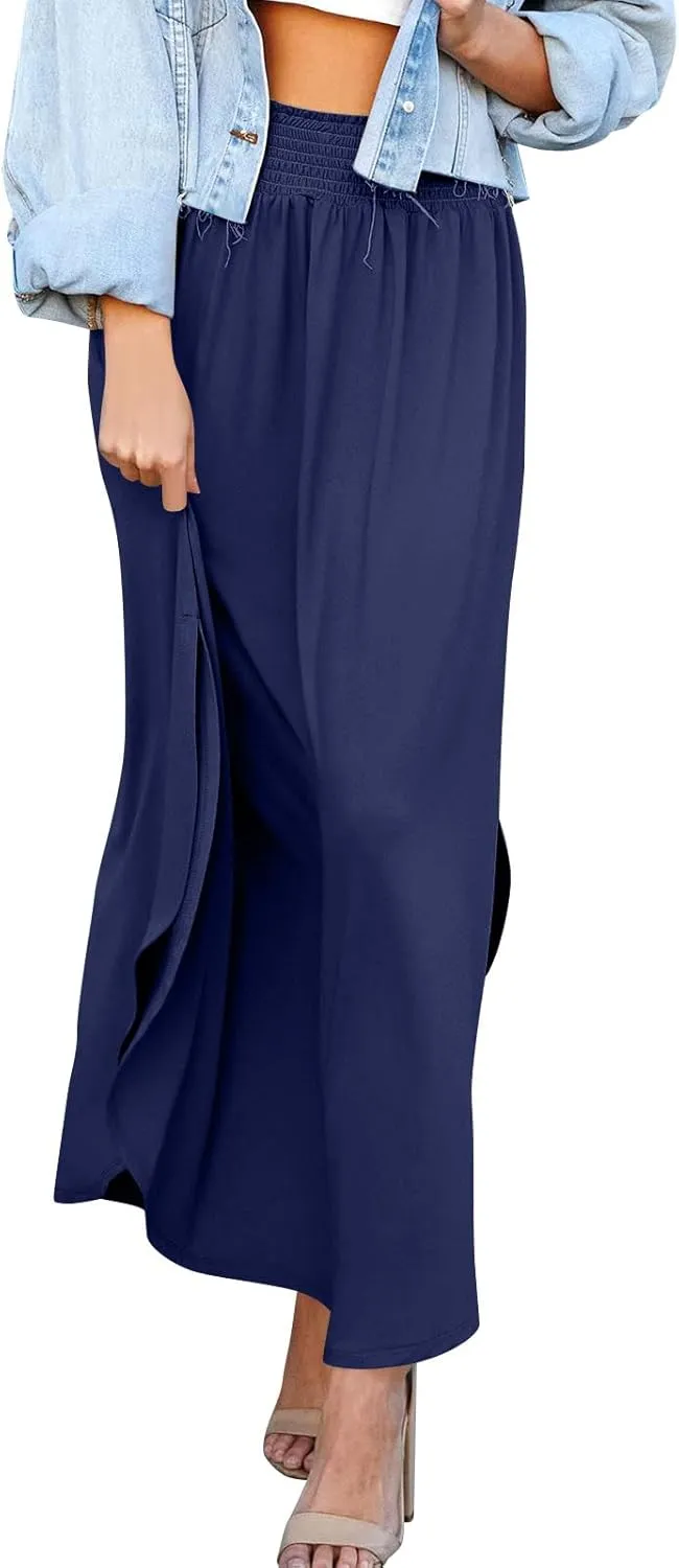TWGONE Women's High Waist Flowy Maxi Skirt Slit A Line Beach Boho Flowy Maxi Skirt High Slit Beach Long Skirts