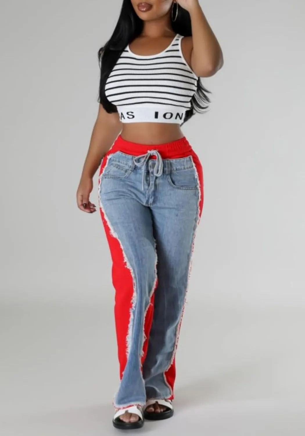 Unybwonn Baggy Patchwork Jeans Color Block Low Waisted Streetwear Ripped Trousers Straight Wide Leg Trendy Cargo Pants
