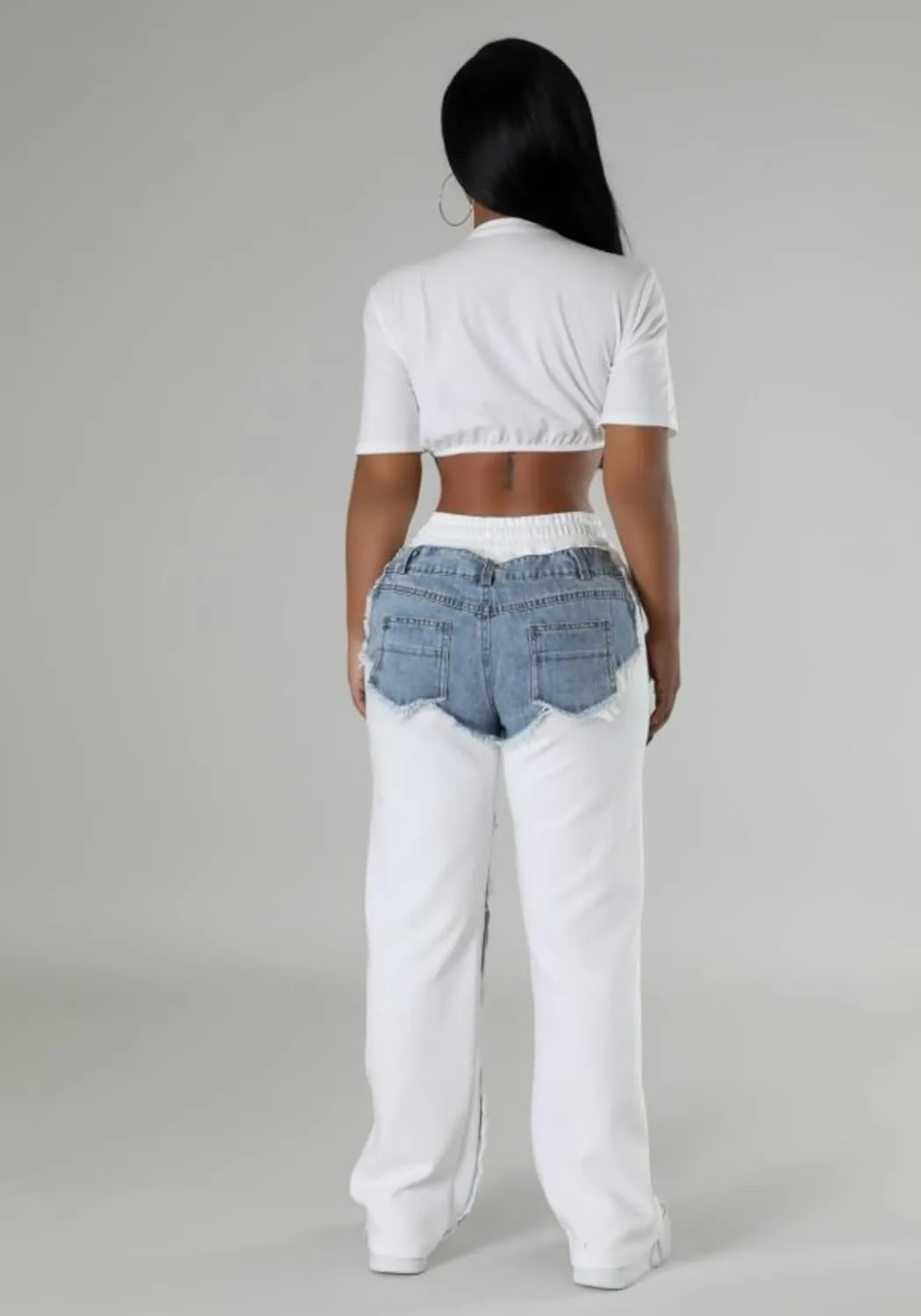 Unybwonn Baggy Patchwork Jeans Color Block Low Waisted Streetwear Ripped Trousers Straight Wide Leg Trendy Cargo Pants