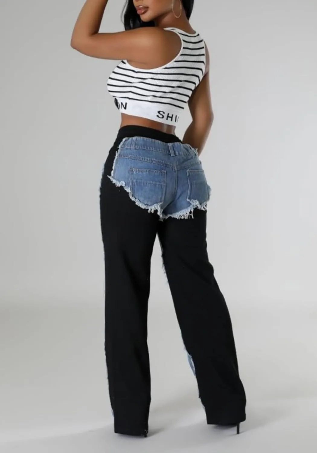 Unybwonn Baggy Patchwork Jeans Color Block Low Waisted Streetwear Ripped Trousers Straight Wide Leg Trendy Cargo Pants