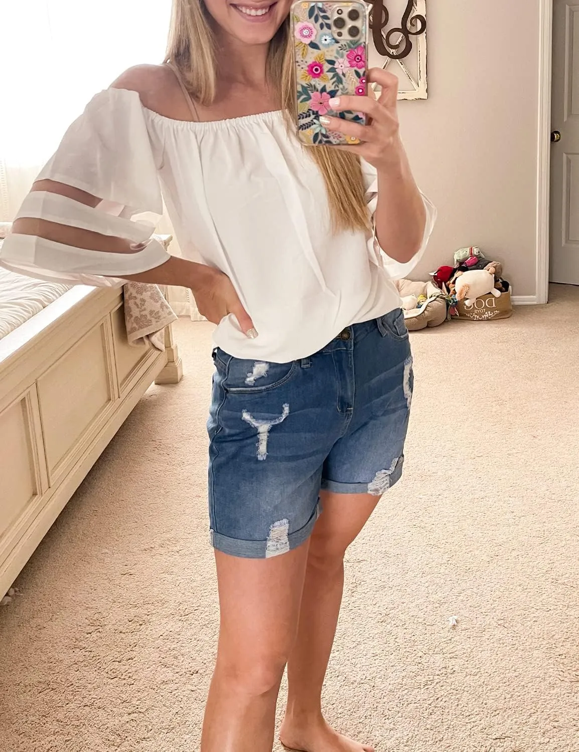 Utyful Jean Shorts Womens High Waisted Casual Summer Ripped Denim Shorts Stretchy Jean Shorts