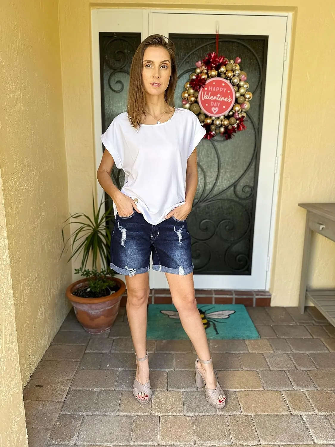 Utyful Jean Shorts Womens High Waisted Casual Summer Ripped Denim Shorts Stretchy Jean Shorts