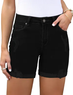 Utyful Jean Shorts Womens High Waisted Casual Summer Ripped Denim Shorts Stretchy Jean Shorts