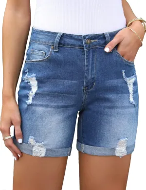 Utyful Jean Shorts Womens High Waisted Casual Summer Ripped Denim Shorts Stretchy Jean Shorts